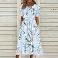 thumbnail image 2 of vestido de bolsillo con cuello redondo y manga corta con estampado de flores de moda casual de verano para mujer azul cielo / 3xl, 2 of 5