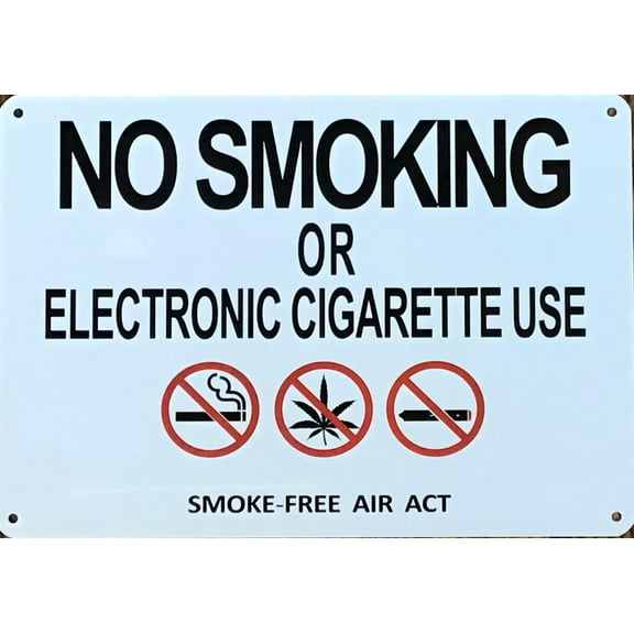 NO SMOKING OR ELECTRONIC CIGARETTE USE SIGN (7X10, WHITE BACKGROUND,Aluminum) -ref15822