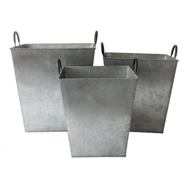 Large Set of 3 Tapered Metal Planter with Side handles