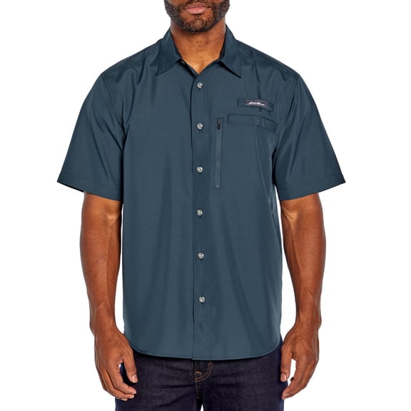 Eddie Bauer Men's Short Sleeve Woven Classic Fit Tech Shirt (Majolica Blue, M)