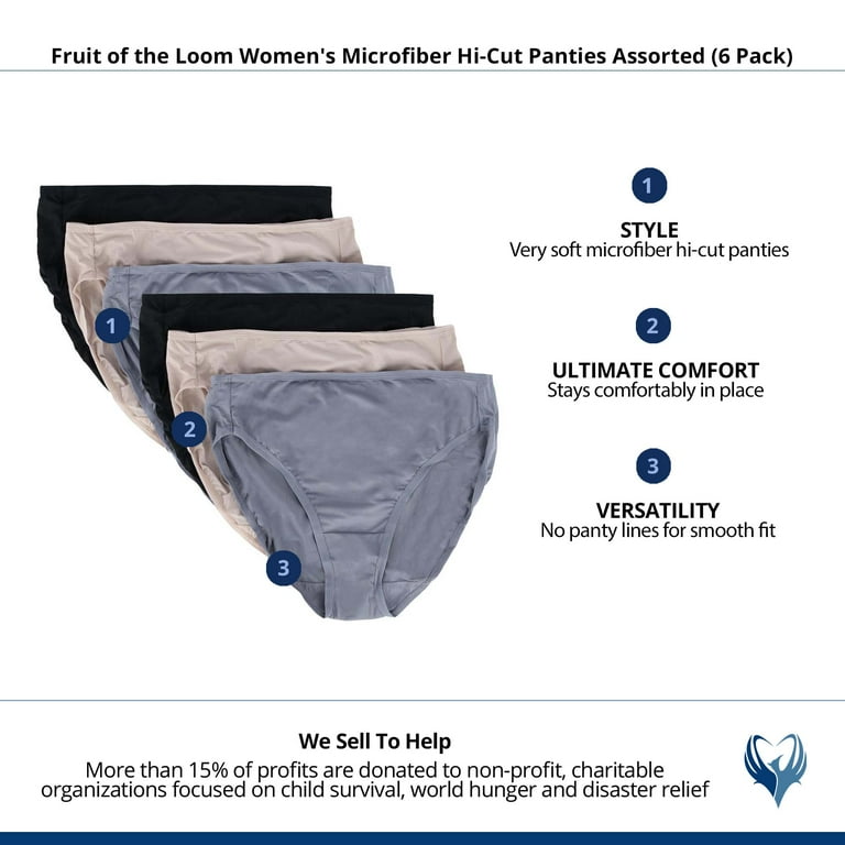 Fruit of the Loom Women's Microfiber Hi-Cut Underwear, 6 Pack 