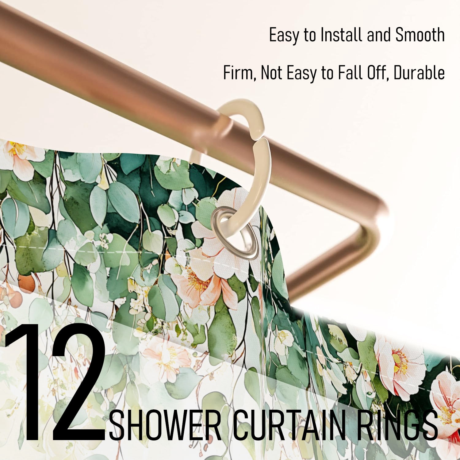 MIZHONA Green Leaves Shower Curtain,NaturePink Flower Bathroom Shower Curtain with Hooks,72Wx78L