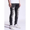 thumbnail image 2 of Crysp Denim Men's Bart Moto Distressed Rips Skinny Fit Stretch Denim Jeans (38, Black Wash), 2 of 5
