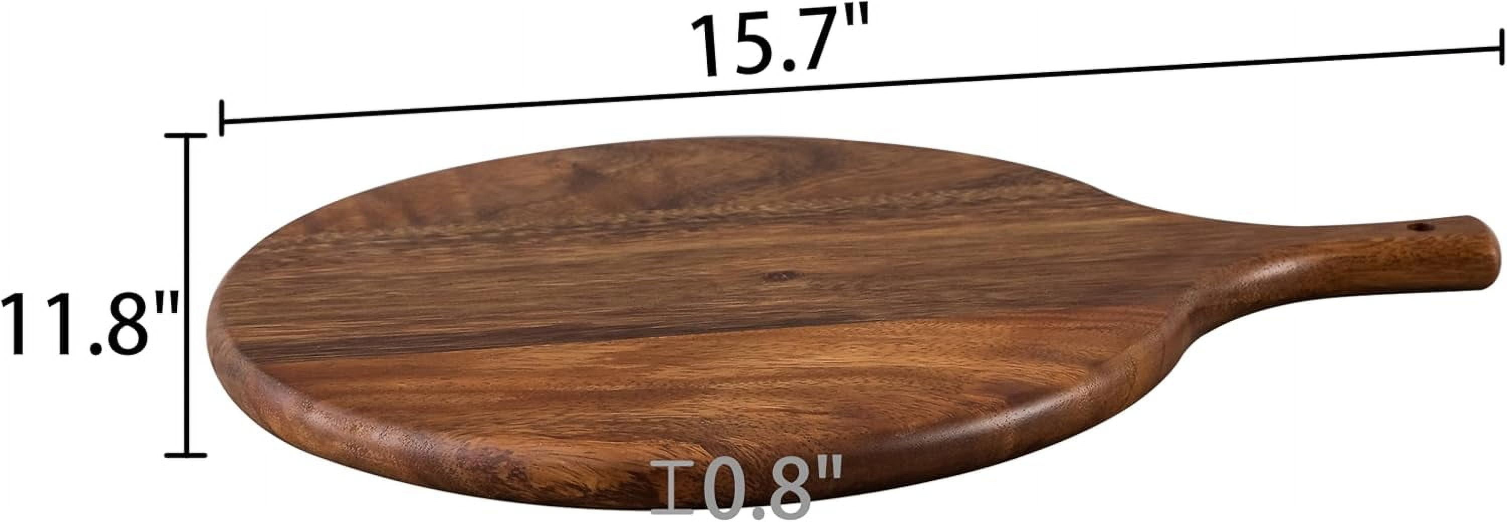 SOFE Walnut Wood Pizza Serving Board, 12" Round Thick Cutting Board with Handle, Decorative Wooden Chopping Boards for Kitchen, Cheese/Charcuterie Board for Bread, Vegetables, Fruit, Meat