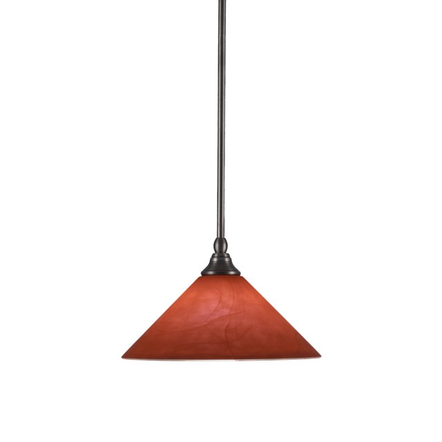 Mini colgante de tallo con eslabón giratorio recto colgante mostrado en acabado de níquel cepillado con vidrio italiano rojo de 30 cm