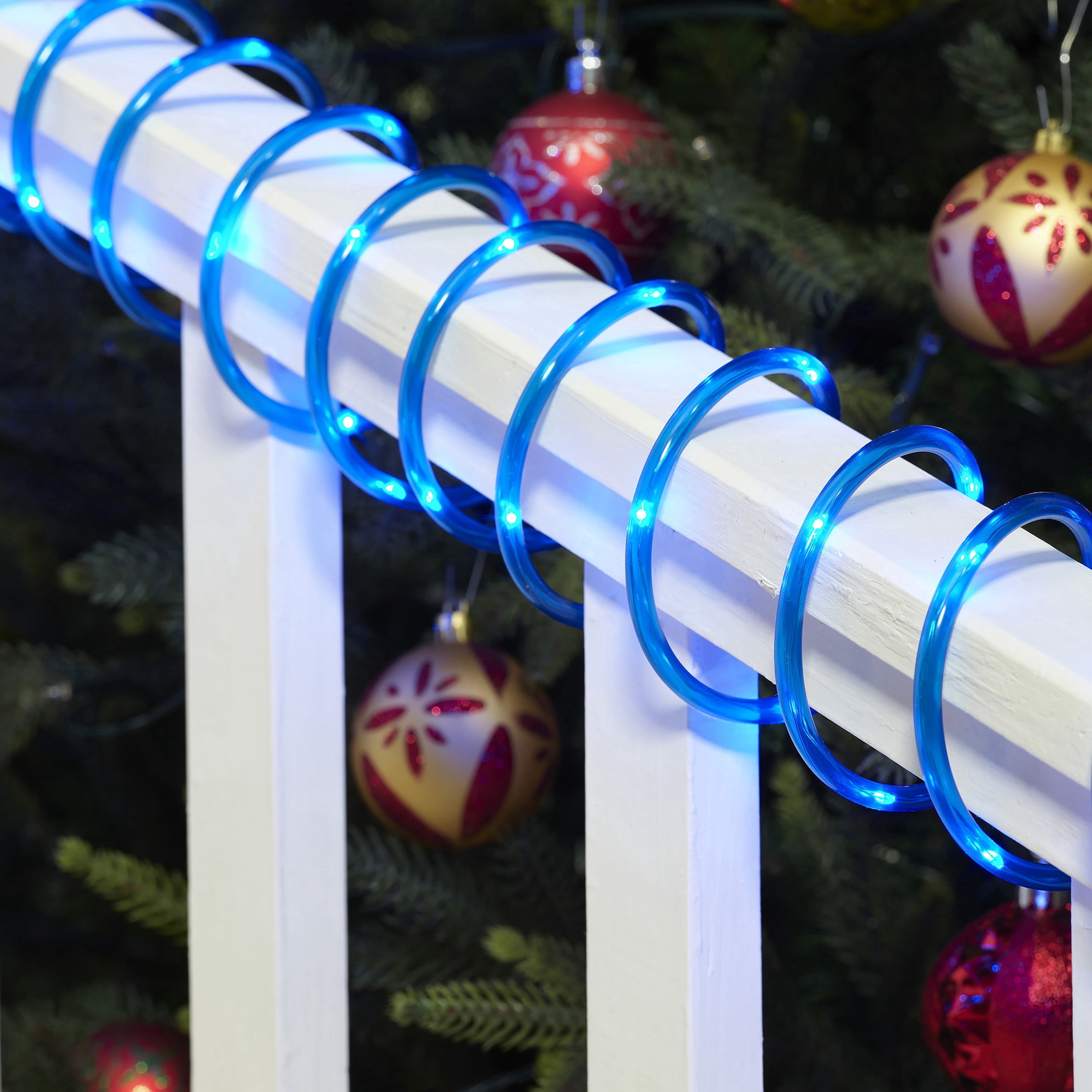 Indoor/Outdoor Battery-Operated LED Mini Christmas Rope Lights, Blue, Transparent Wire, 16.5', by Holiday Time