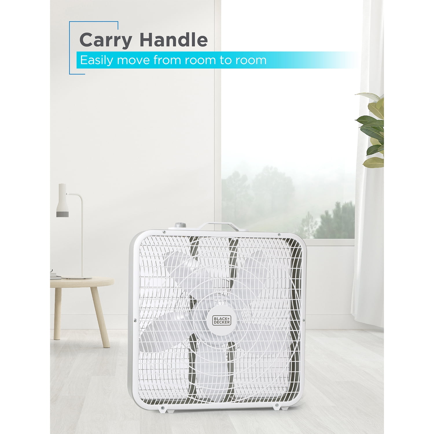 BLACK+DECKER BFB20SW 20-In. 3-Speed Portable Box Fan with Carrying Handle and Recessed Cord Storage, White