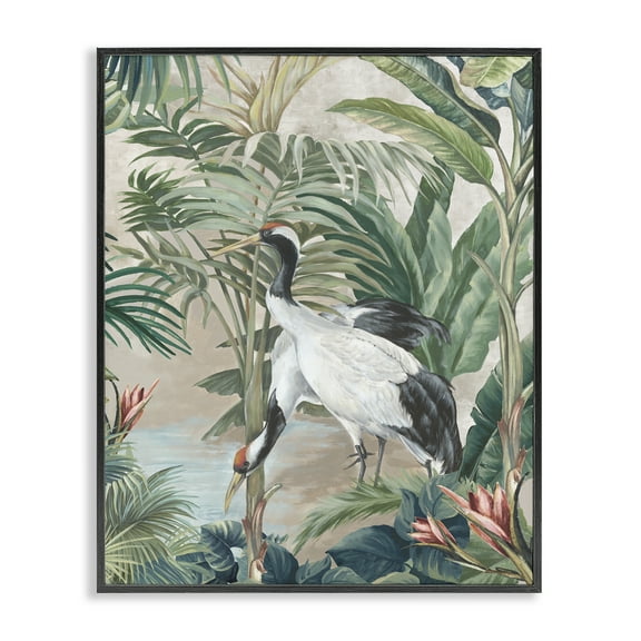 Stupell Industries Tropical Oasis Cranes Animals Painting Black Framed Art Print Wall Art, 11 x 14