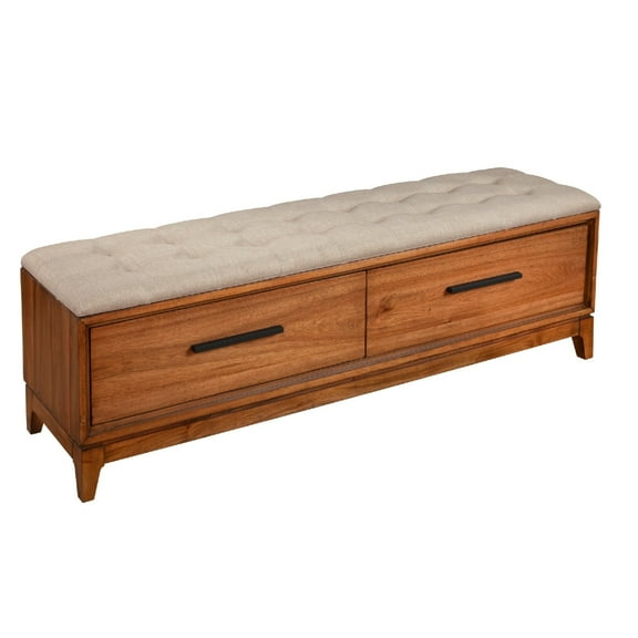 Bench with Fabric Padded Seat and 2 Drawers, Brown - Saltoro Sherpi