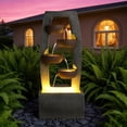thumbnail image 5 of mdj pottery Cascading Bowl Water Fountain Outdoor, 37.6 Inch High Resin Waterfall Fountain with Quiet Pump & Warm LED, Decorative Water Feature for Patio, Backyard, Balcony and Garden - Grey, 5 of 8