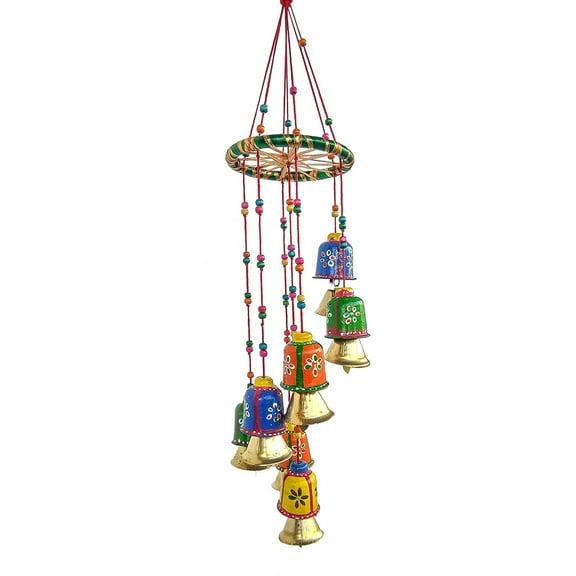 Rastogi Handicrafts Wood And Bells Crafted Multi Color Hanging Door Size - 30" Theme of Ring
