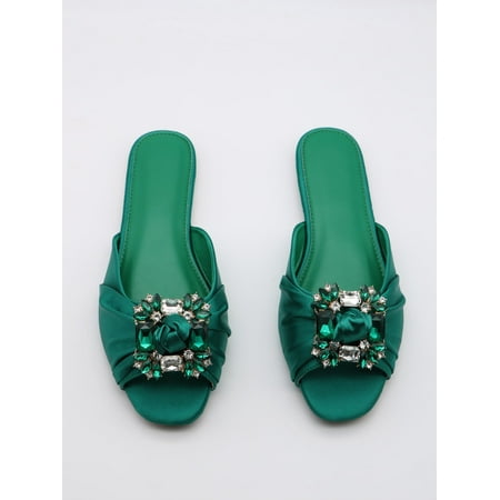 

Rhinestone & Knot Decor Satin Slide Sandals Women‘s Footwear