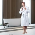 thumbnail image 3 of Bath Robe with Slipper Set - Waffle Square Pattern Spa Garment with 2 Front Pockets, Flat Collar & Belt - 60% Cotton and 40% Polyester Blend - Absorbent, Breathable, Lightweight & Soft Fabric for Men, 3 of 6
