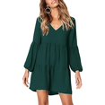 thumbnail image 4 of Follure Robe Mode Femme Unie Col en V Manches Longues Fluide Ample Robes d'Été pour Femmes, 4 of 4