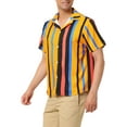 thumbnail image 4 of MODA NOVA Big & Tall Men's Striped Shirt Short Sleeve Button Down Beach Shirt Orange Black Blue 3XLT, 4 of 5