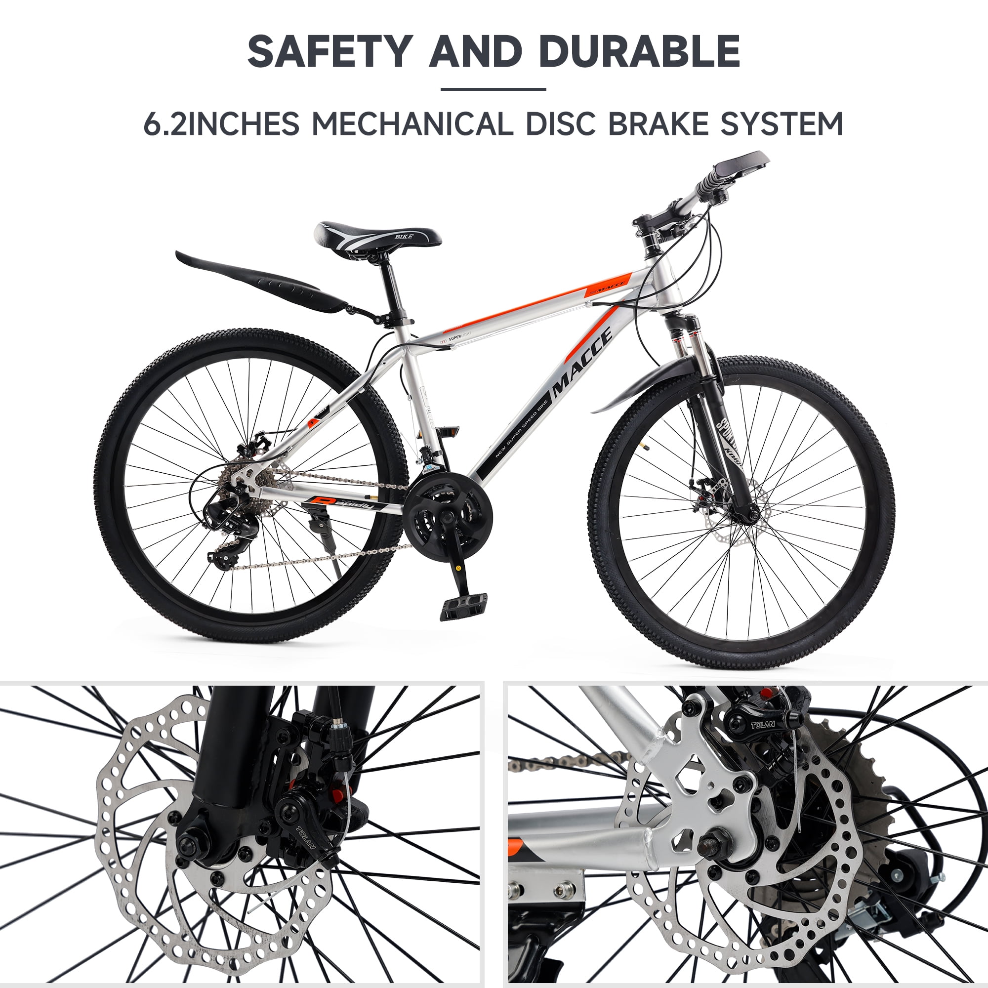 27.5 Inch Mountain Bike for Adult, 27-Speed Front Suspension High-Carbon Steel MTB Bicycle, Dual Disc Brake Bikes for Men Women, Silver