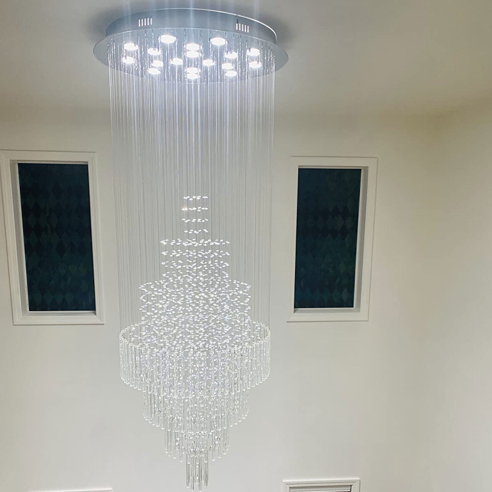 Modern Large Luxury Crystal Chandelier Lighting 18-Lights Raindrop Ceiling Light Luxury Chandelier Light Rain Drop Crystal Pendant Fixture Foyer Flush Mount Lamp