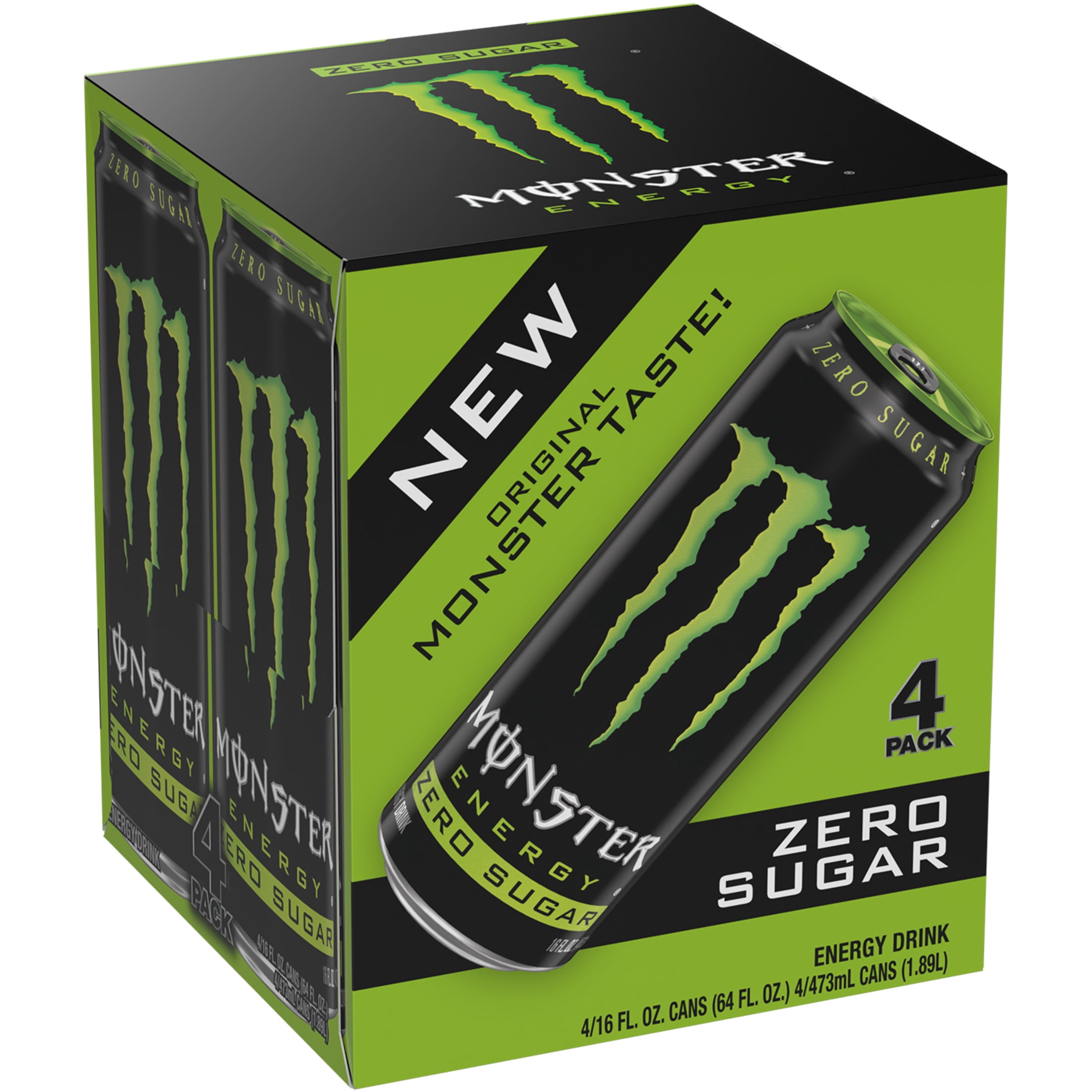 Monster Energy Zero Sugar, Sugar Free Energy Drink, 4 Pack - 16 Fl Oz
