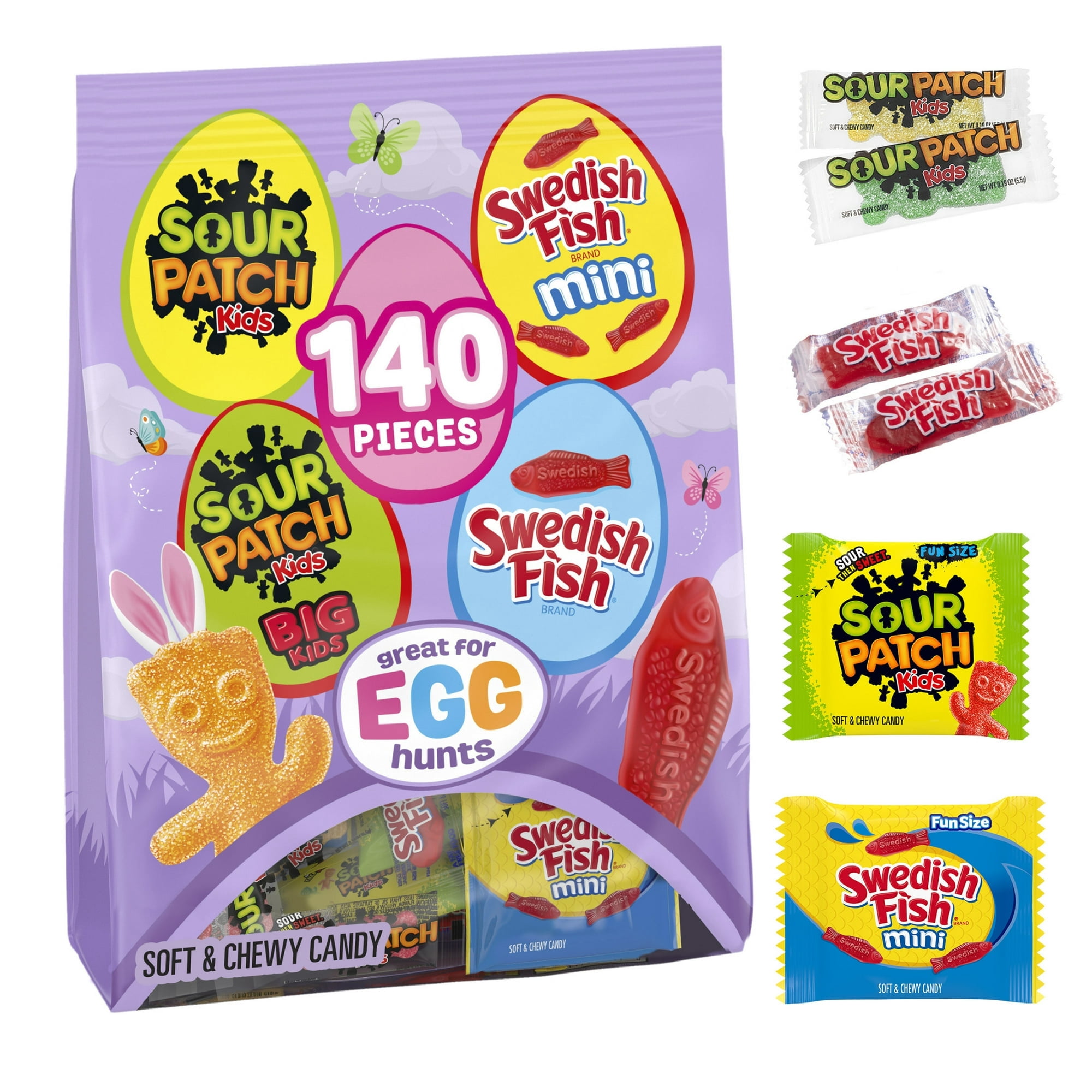 SOUR PATCH KIDS and SWEDISH FISH Soft & Chewy Easter Candy Variety Pack, Bulk Candy, 140 Snack Packs