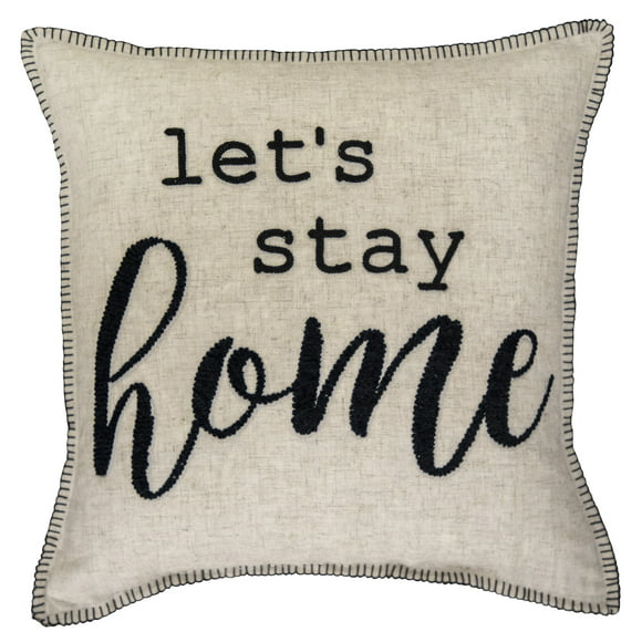Better Homes & Gardens Decorative Throw Pillow, Let's Stay Home Sentiment, Square, Tan, 18" x 18", 1Pack