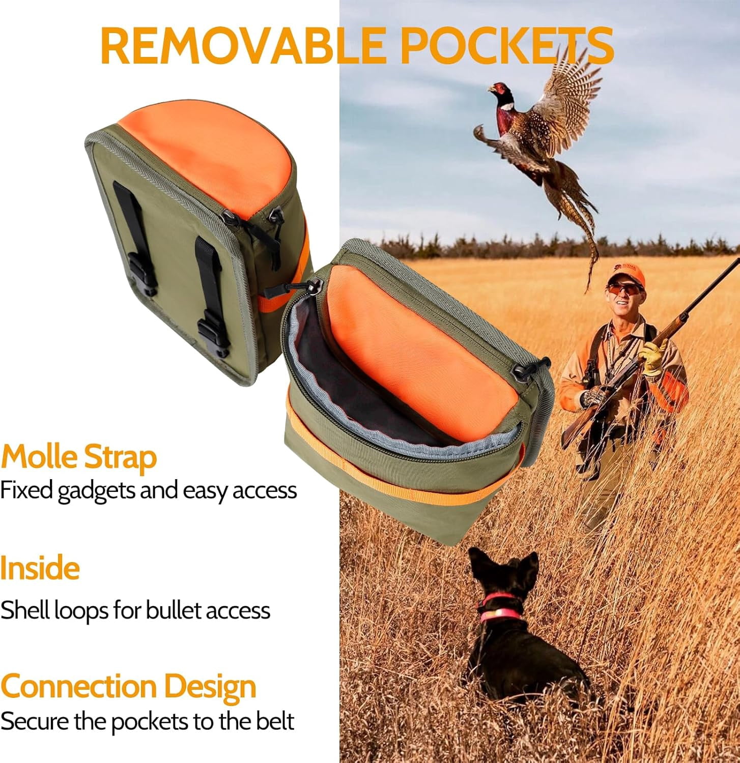 NEW VIEW Upland Hunting Ammo Pouch, 400D Nylon Waterproof Ammo Bag with Molle Strap, High Capacity Design, Removable Pockets for Easy Access, Ideal for Upland Hunting