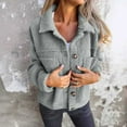 thumbnail image 2 of HAiming Fleece Jacket for Women Solid Button down Long Sleeve Lapel Coat Plus Size Loose Casual Outwear with Pockets, 2 of 6