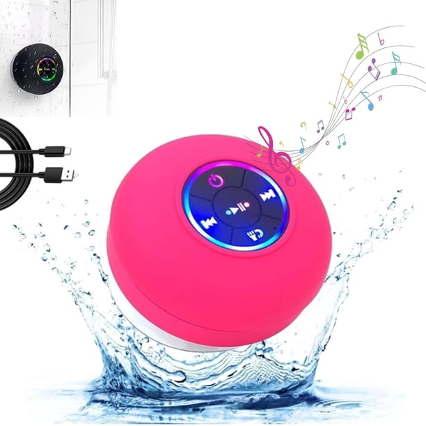 Altavoces Bluetooth inalámbricos impermeables para baño con luz LED, minialtavoz Bluetooth para ducha, altavoz portátil IPX4 impermeable con Bluetooth y succión, estéreo inalámbrico para playa y