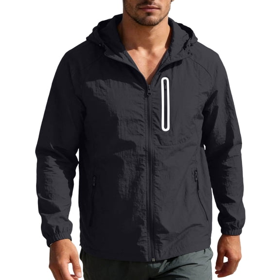 GUZOM Mens Sun Protection Jacket UPF 50 Lightweight Breathable Quick Dry Hooded Full Zip Nylon Spandex Black for Outdoor Hiking Fishing,Size 3XL