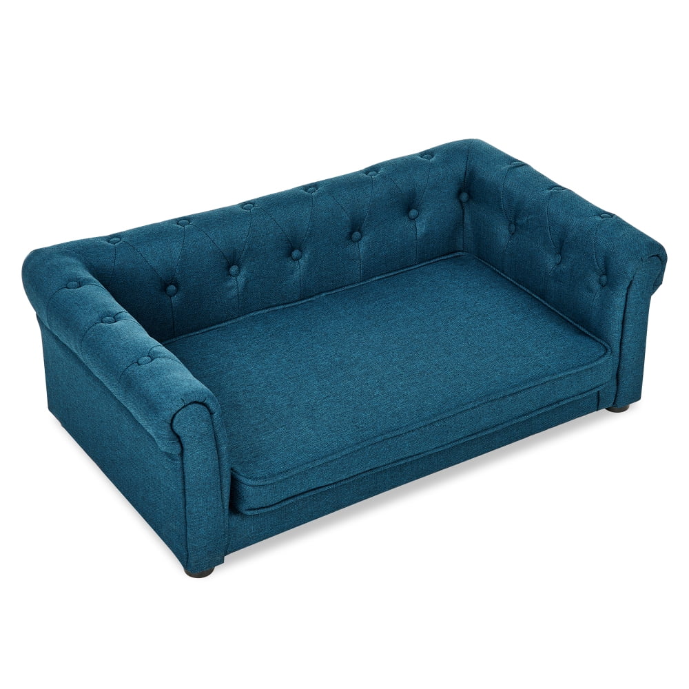 Hassch Pet Couch Bed, Contemporary Linen Fabric Elevated Dog Sofa for Medium/Large Dogs, 250lbs Loading Pet Lounging Bed, 40"L x 23"W x 14"H, Blue