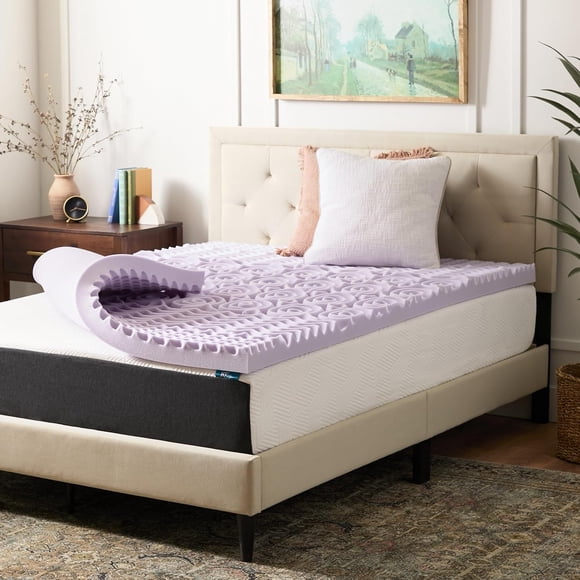 Lucid - Colchoneta de Memory Foam con Infusión de Lavanda - Sobrecolchón de 5 Zonas de 7.5 cm - Topper para Colchón - Sensación Suave y Acolchada - Alivia Puntos de Presión - Matrimonial