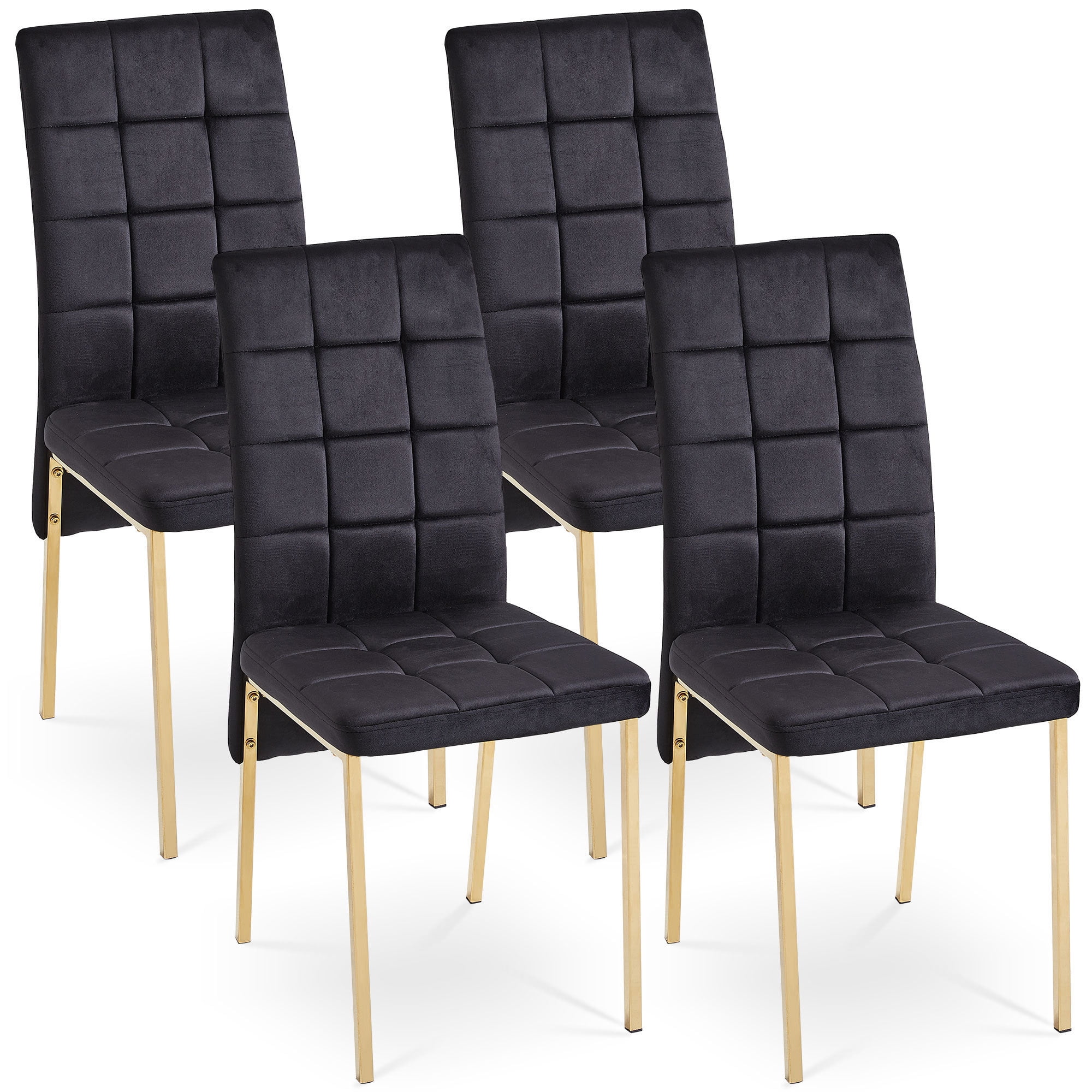 MAICOSY Black Velvet High Back Dining Chair with Golden Color Legs (Set