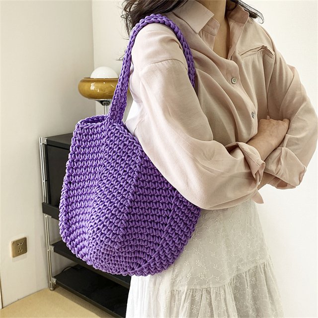 Bolso de mano para mujer, bolso de cubo, bolso de mano de verano, bolso de mano tejido para playa, bolso de mano para mujer (púrpura) Sywqhk Para Estrenar