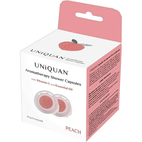 UNIQUAN Aromatherapy Shower Capsule Replacement (2pcs), Essential Oil, Vitamin C Replenishment, Nourishes Skin & Hair - Peach