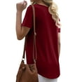 thumbnail image 3 of ZQUUVOU Women's Casual Shirt Loose Solid Color Crewneck Short Sleeve Button T-Shirt Tops Burgundy, 3 of 6