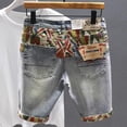 thumbnail image 3 of 2024 Pantalones cortos de mezclilla elásticos de cinco puntos para hombre, bordado de verano, versión coreana, sueltos, rectos, ajustados, casuales, versión coreana, 3 of 5