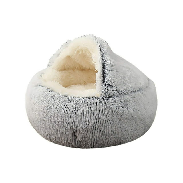 Methold Cama pequeña para mascotas de felpa para invierno, cálido, para clima frío, calentador térmico de animales, relleno para dormir, calentador Perchas para gatos Peluche Largo Gris Methold PT004406-02