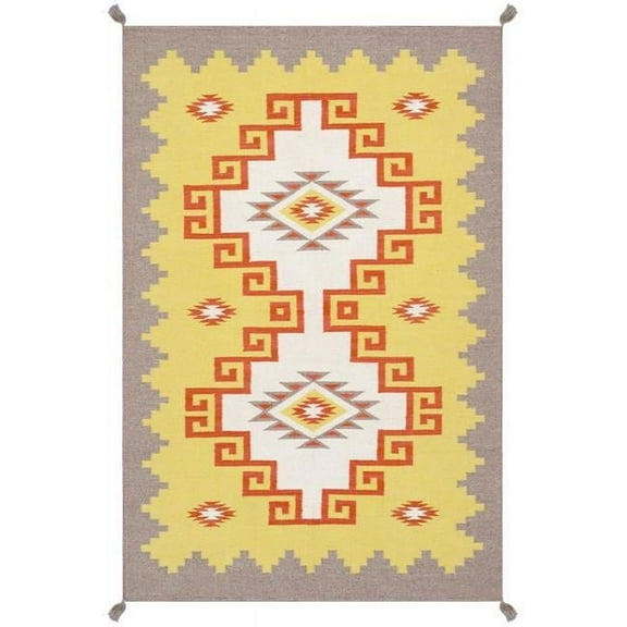 Pasargad Home Tuscany Collection Reversible Wool Yellow Area Rug- 3'11'' X 6' 0''