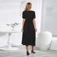 thumbnail image 3 of SWSMCLT Women's Short Sleeve High Waist Ruched Long Dresses Fall Dress V Neck Fitted Fashion Spring Sundress Black XX-Large, 3 of 4