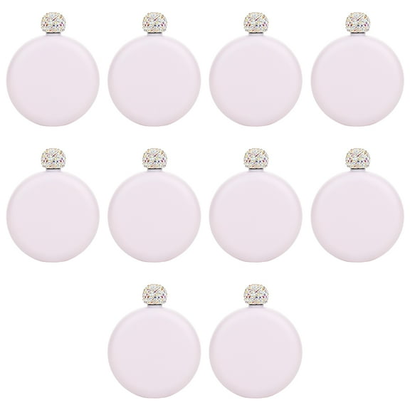 Koyal Wholesale Blush Pink Round Flasks with Rhinestone Lid for Bridesmaid, Bridesmaid Proposal, 10-Pack