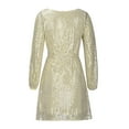 thumbnail image 5 of Women's Fashion Loose Long Sleeve Straight Sequin Glitter Beaded Cocktail Dress for Party and Evening Events in Spring and Autumn,Gold,M, 5 of 8