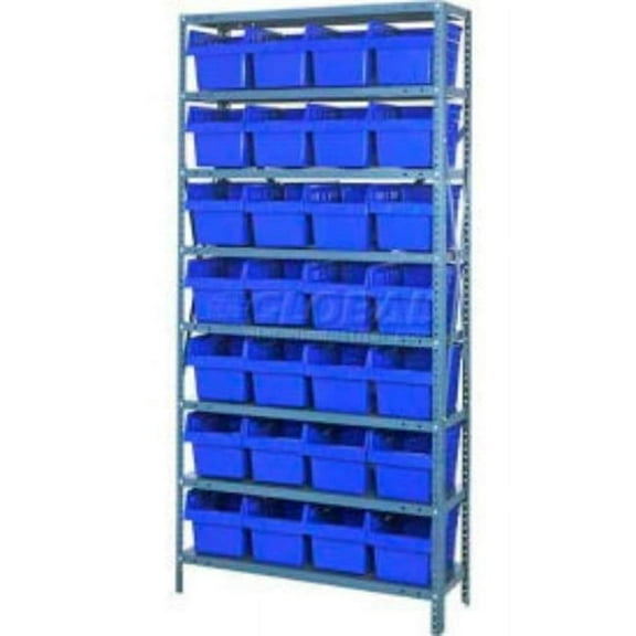 Quantum Storage Systems B970426 1275-SB807 Steel Shelving with 28 8 in. Plastic Shelf Bins, Blue - 36 x 12 x 75 in.