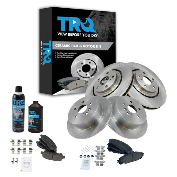 TRQ Front & Rear Premium Posi Ceramic Brake Pad & Rotor Kit w/Chemicals BKA15603