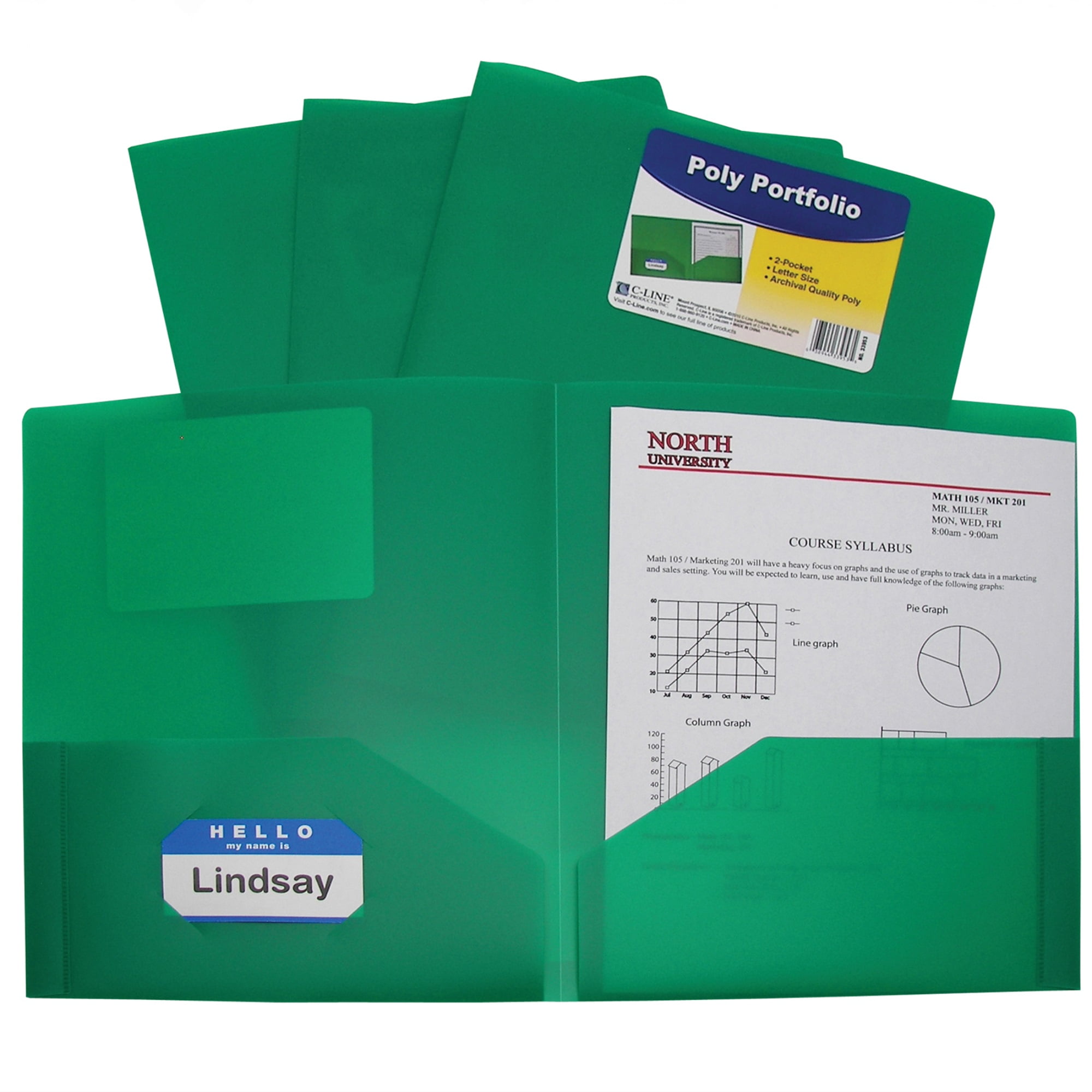 C-Line Two-Pocket Heavyweight Poly Portfolio Folder, Green (Set of 25 Folders) (33953-BX)
