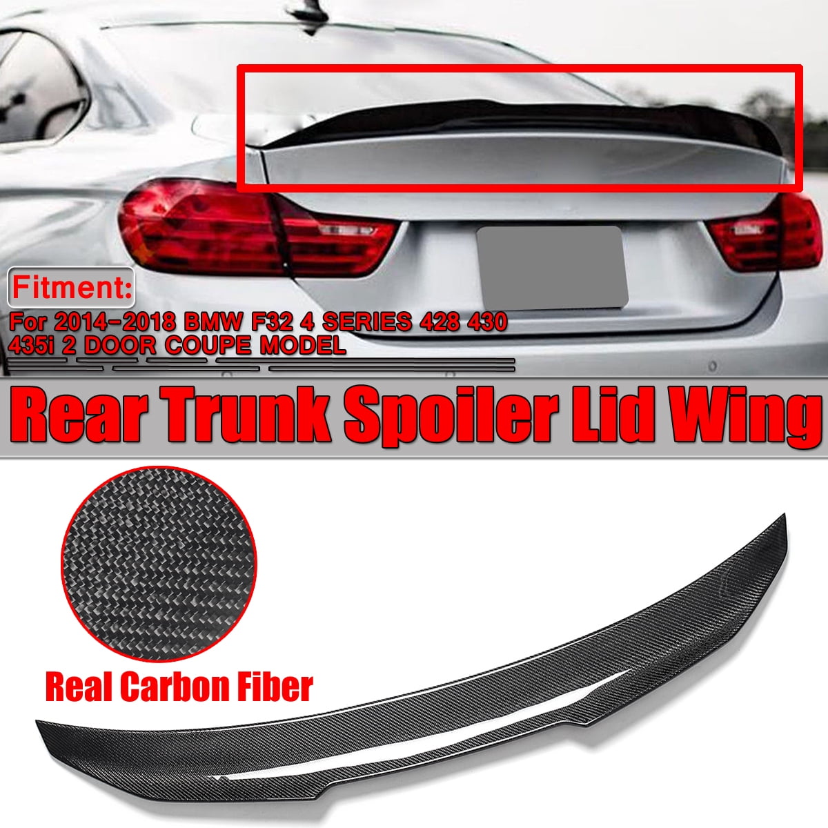 For BMW F32 4 Series 2014-2018 2DR PSM Type Real Carbon Fiber Trunk Spoiler Wing 
