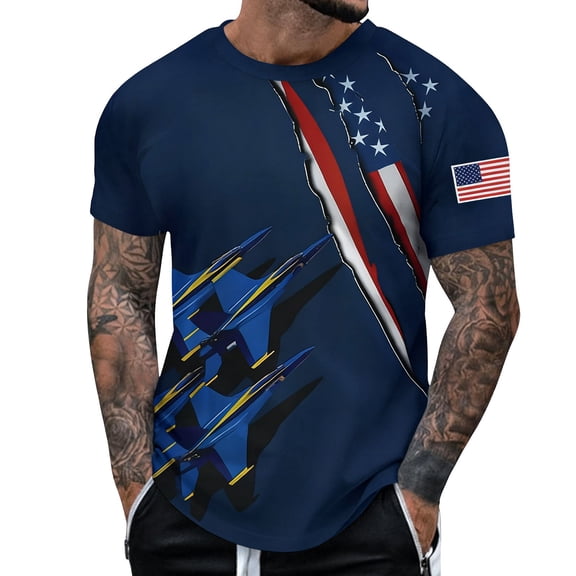 WEIWEN 4th of July Oversized Tshirts for Men XS-6XL, Mens T-Shirts Casual Summer Fourth of July USA Flag Printed Short Sleeves Patriotic Tee Shirts for Man Tops #03-Blue, S