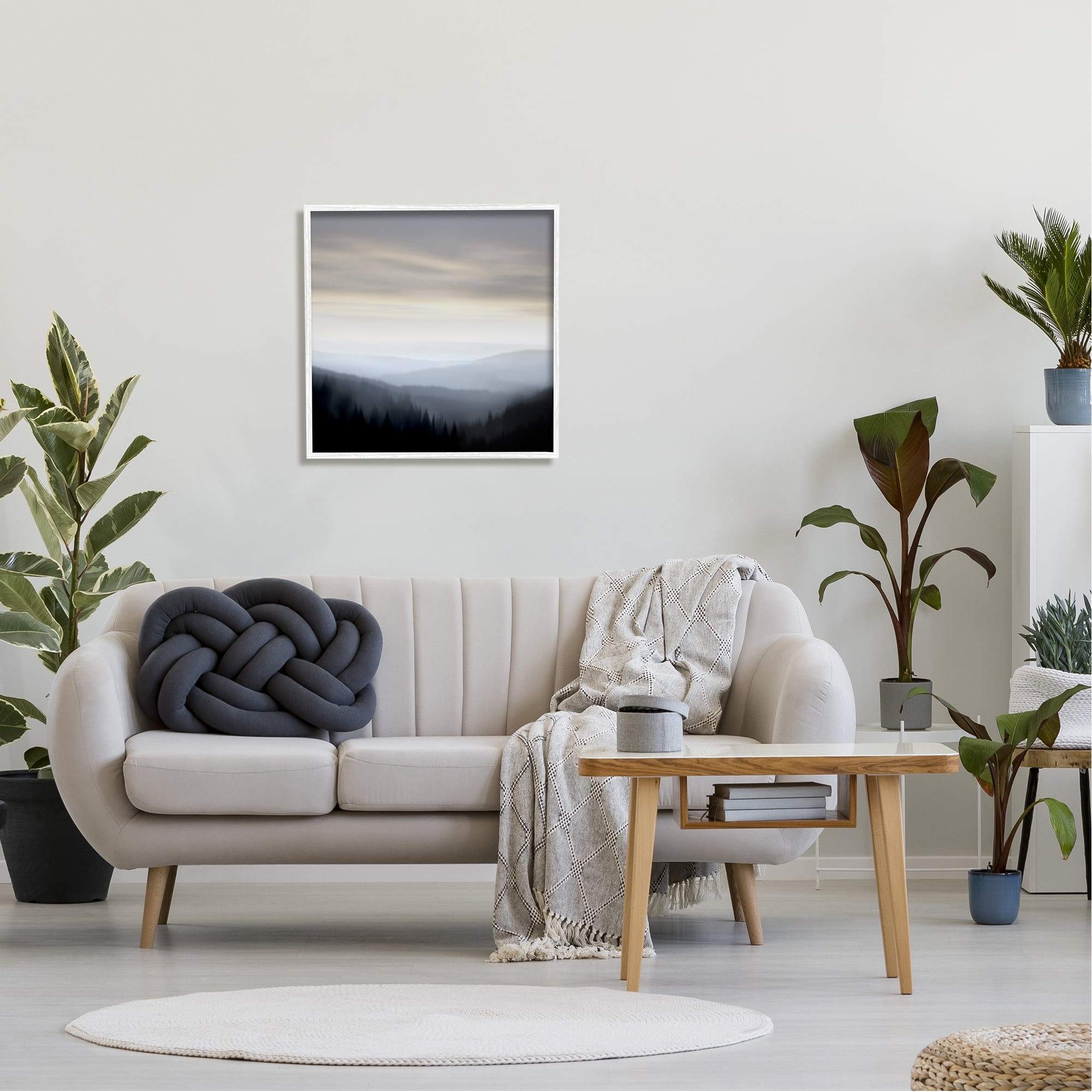 Stupell Industries Grey Mountain Range Landscape Painting White Framed Art Print Wall Art, 24 x 24
