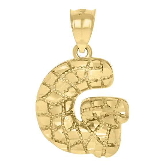 10k Yellow Gold Unisex Initial Alphabet G Nugget Charm Pendant