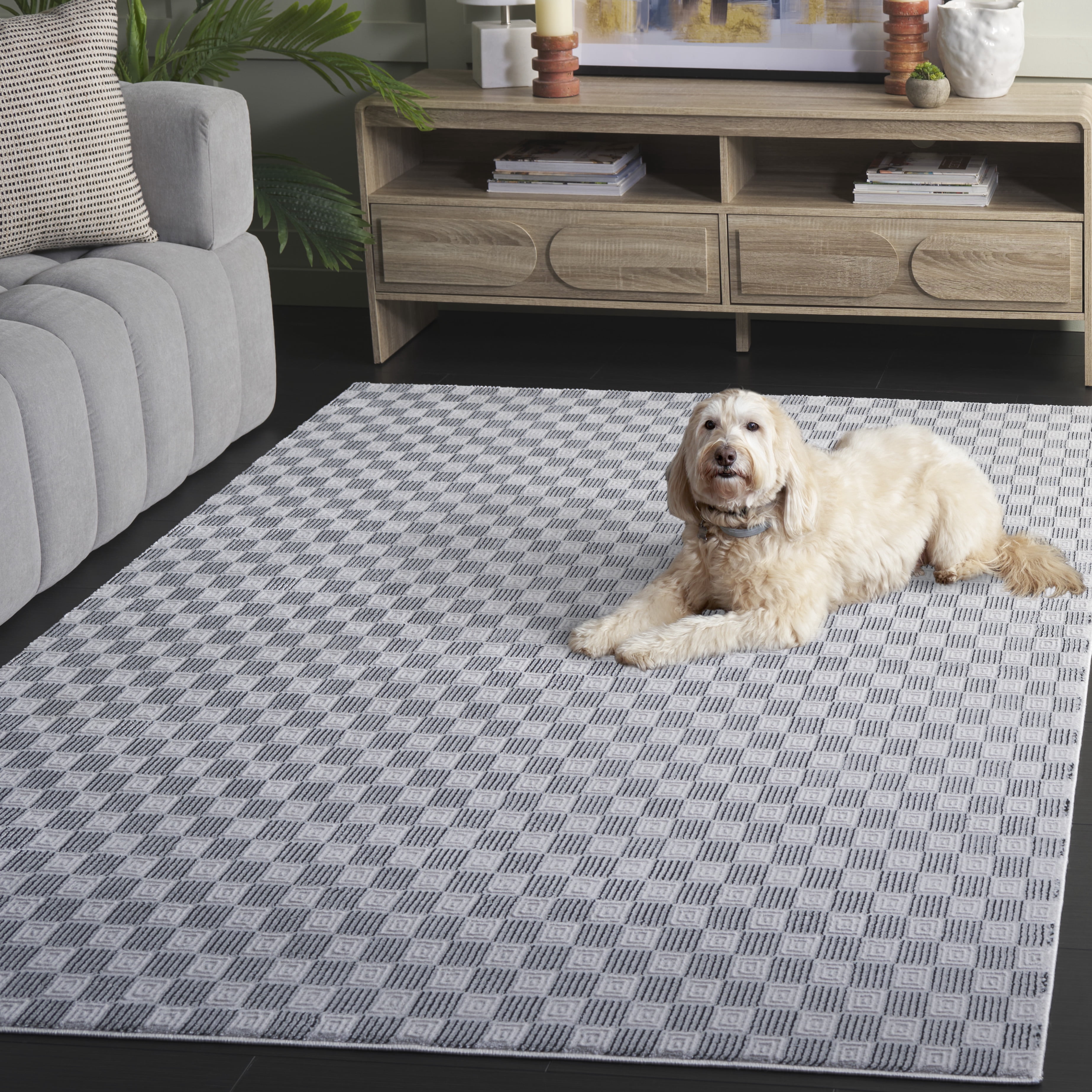SAFAVIEH Slate Luka Geometric Area Rug, Grey/Ivory Black, 5'3" x 7'6"