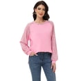 thumbnail image 3 of Women's Casual Sequin Ballon Long Sleeve Blouse Loose Round Neck Matching Top Party, 3 of 7