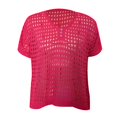 thumbnail image 3 of DuoJiaJ Womens Summer V Neck Short Sleeve Button Down Sweater Casual Crochet Hollow Out Knit Tops Beach Coverup Women’s Linen Blend Casual Tops Red, 3 of 3